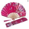 1Pc Japanese Style Shell Shaped Fan With Storage Bag Silk Cloth Bamboo Folding Fans Single-Side Flower Curved Fanbone Hand Fan