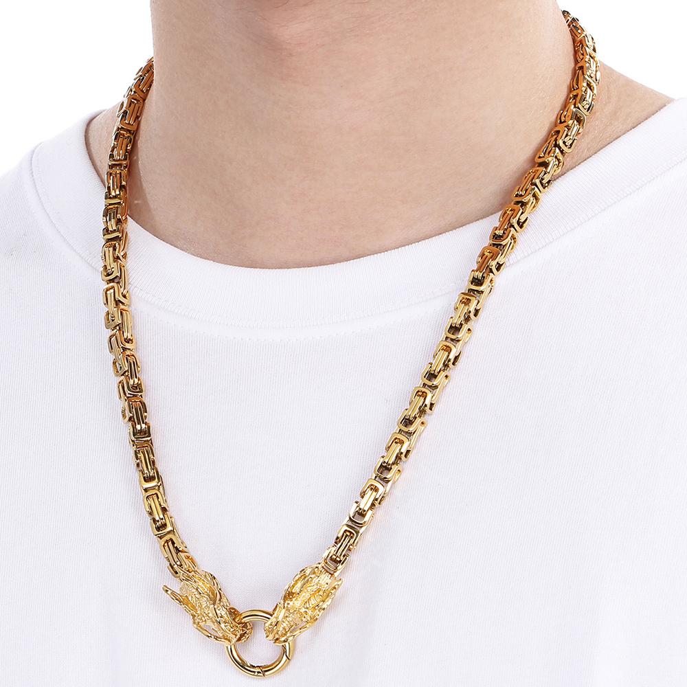Luxury Gold Color 316L Stainless Steel Chinese Dragon LONG Necklace for Men 6mm Width 72cm Long Fashionable Jewelry Accessory