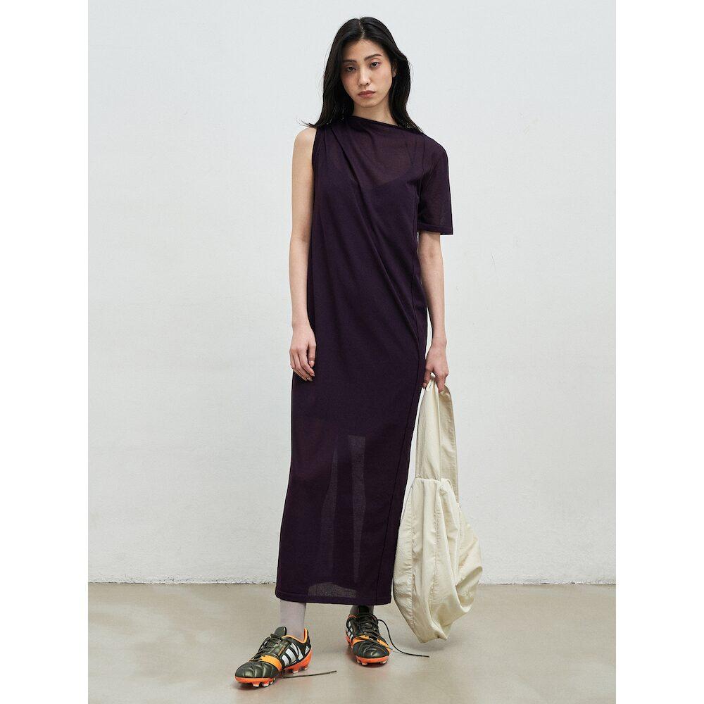 Anggae Draped Asymmetrical Knit Dress Violet