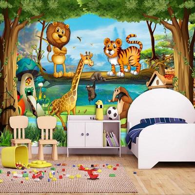 Wunderschöne Cartoon 3D Wandbilder Waldtierwelt Fototapete für Kinderzimmer Fresken
