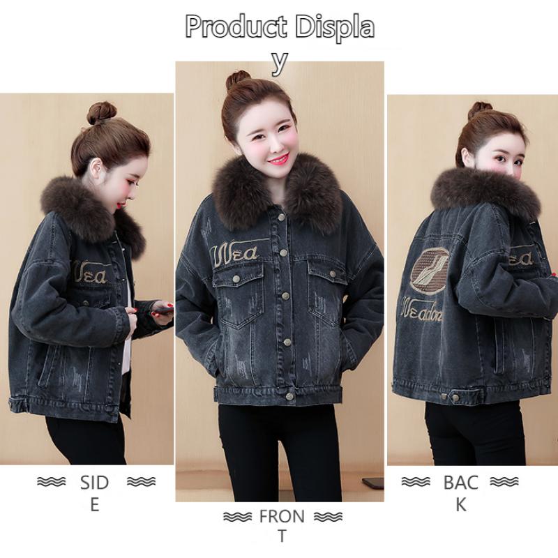 Toamnă și iarnă pentru femei, guler cu păr scurt, tunică din denim, cardigan cu fermoar, ocazional, confortabil, jachetă