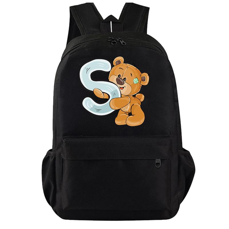 Cartoon Little Bear 26 Englische Buchstaben Rucksack Teenager Schultasche für Mädchen Jungen Rucksack Große Kapazität Büchertasche für Kindergeschenke