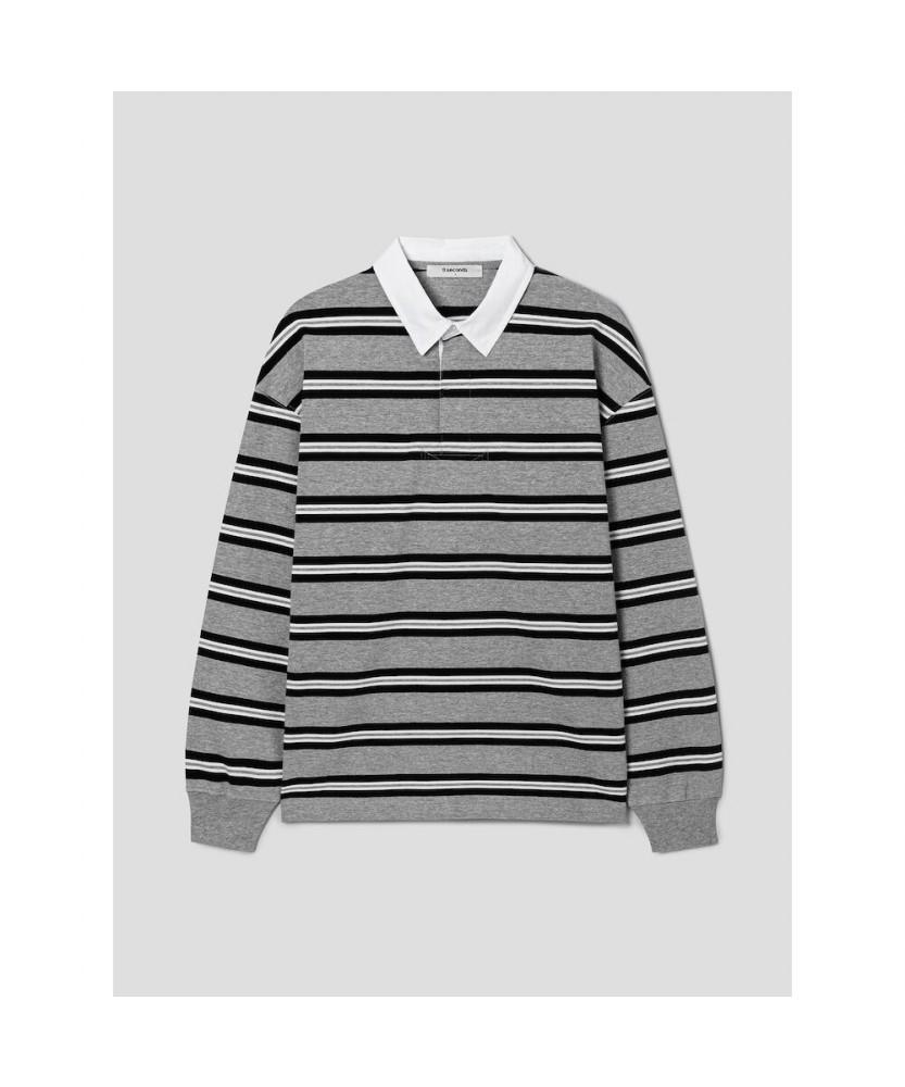 8SECONDS Heavy Cotton Collar Stripe Long Sleeve Tee Gray