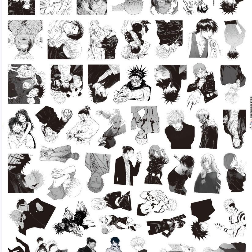 50-100 Black & White Jujutsu Kaisen Anime Stickers for Phone Cases & Water Bottles