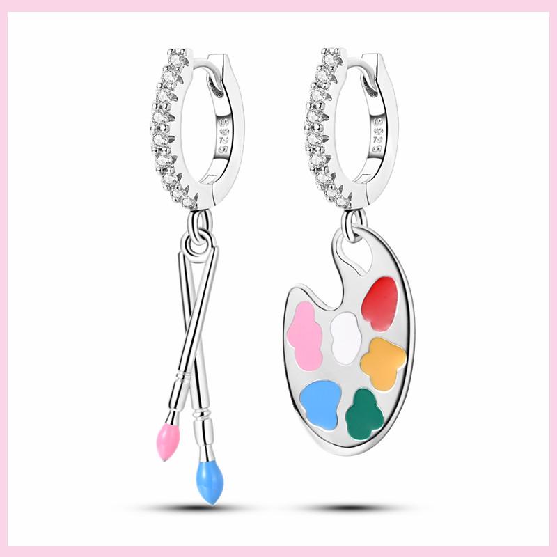 925 Silver Colorful Feathers Drop Earrings Dream Catcher Bohemia Asymmetry Dangle Earrings Original Wedding Jewelry For Women