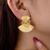 Personalized metal fan flower stud earrings retro geometric design sense women flow earrings accessories