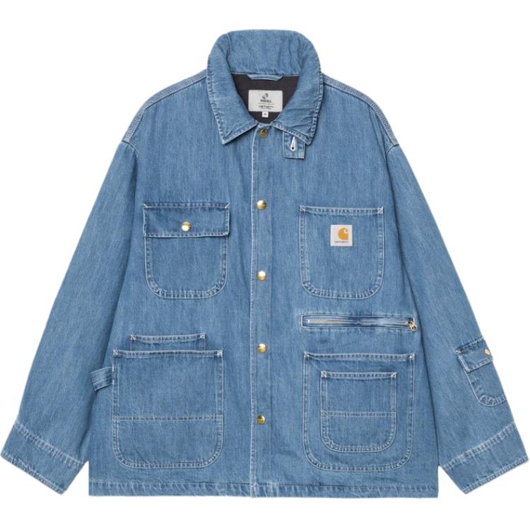 Carhartt WIP X INVINCIBLE Collaboration Multi-Pocket Label Logo Loose Removable Hood Denim Jacket Unisex jackets A242054-01-06