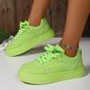 Mode Mode Fluoreszierend Grün Dicke Sohle Freizeitschuhe Damen 2025 Herbst Runde Zehenpartie Schnürung Weiche Sneaker Rutschfest Skateschuhe