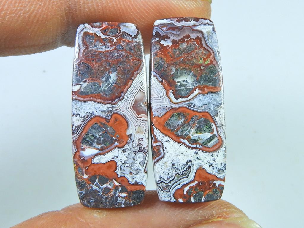 29Cts. AAA Crazy Lace Agate (11X28 Mm Each) Octagon Cabochon Matched Pair SK-3067