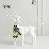 Exquisite Three Dimensional Ornaments White Flocked Elk Ornament, Ribbon Bell Decor 3D Standing Deer Christmas Season Home Figurine, Decorative