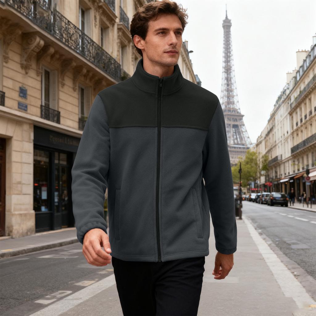 Men's Casual Sports Loose Stand Collar Warm Fleece Zipper Cardigan Top Jacket