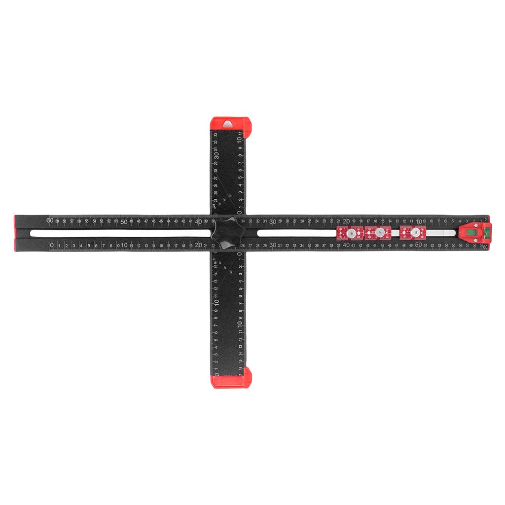 4 In 1 Drilling Positioning Ruler 60cm Adjustable Multi Angle T Square with 3 Sliders for Woodworking Installation Black