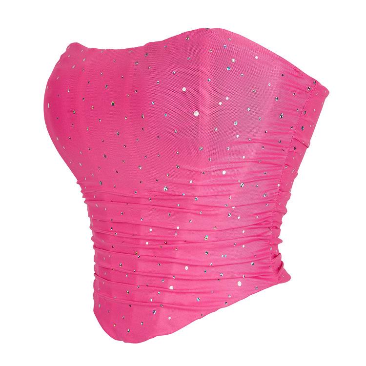 "Stylish Sequin Mesh Elastic Tube Top with Breathable Chest Support."