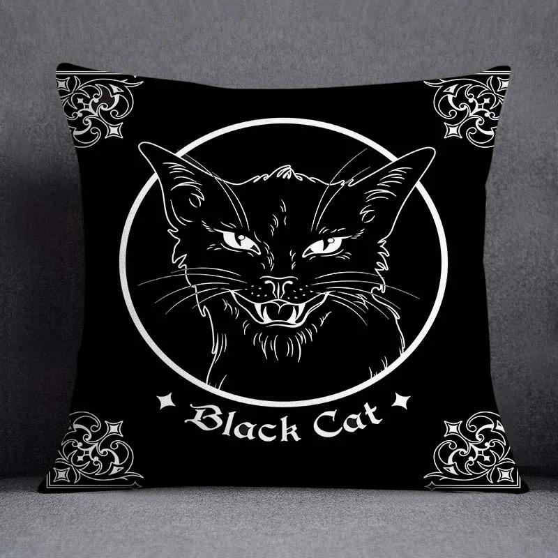 Vintage Dark Gothic Black Cat Throw Pillow Cushion Cover Witch Moon Pumpkin Case Home Sofa Decor Autumn Party Gift Peach Skin