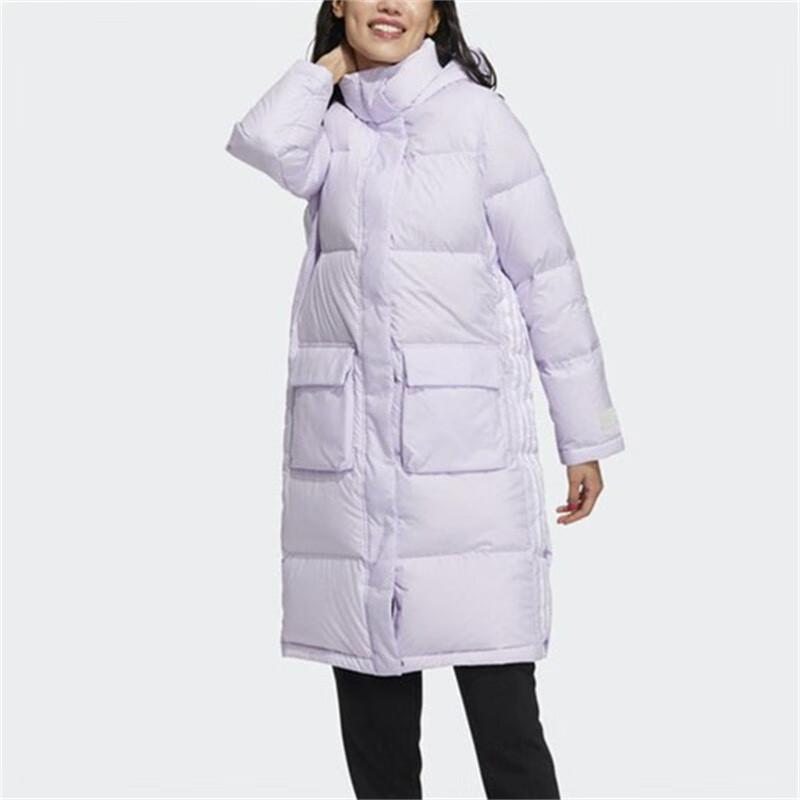 Adidas Neo Womens Super Down Puff Windproof Warm Casual Sports Solid Color Hooded Down Jacket Winter Women Jacket Light-Purple GJ8809