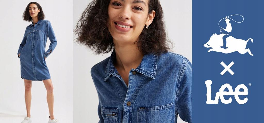 Lee LS Seamed Dress Mid Stonewash Fitted Denim Dress S