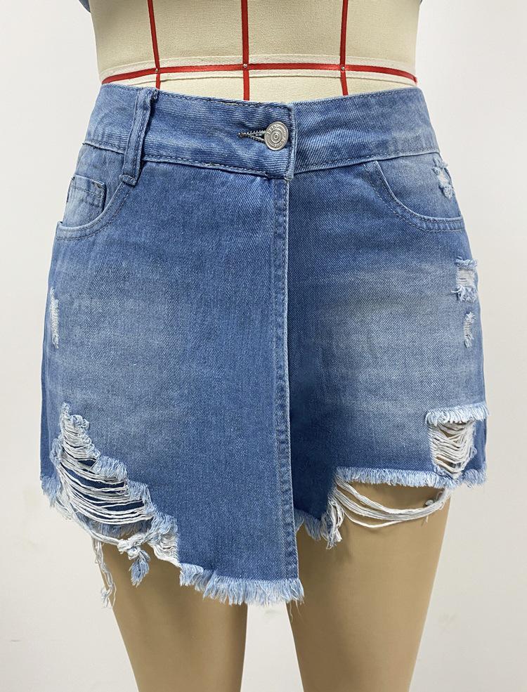 2025 Summer Light Blue Women's Denim Ripped Skirt Shorts