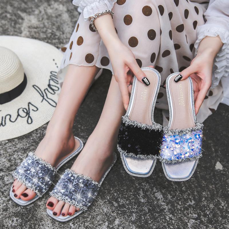 Модные женские шлепанцы с блестками — фото 4