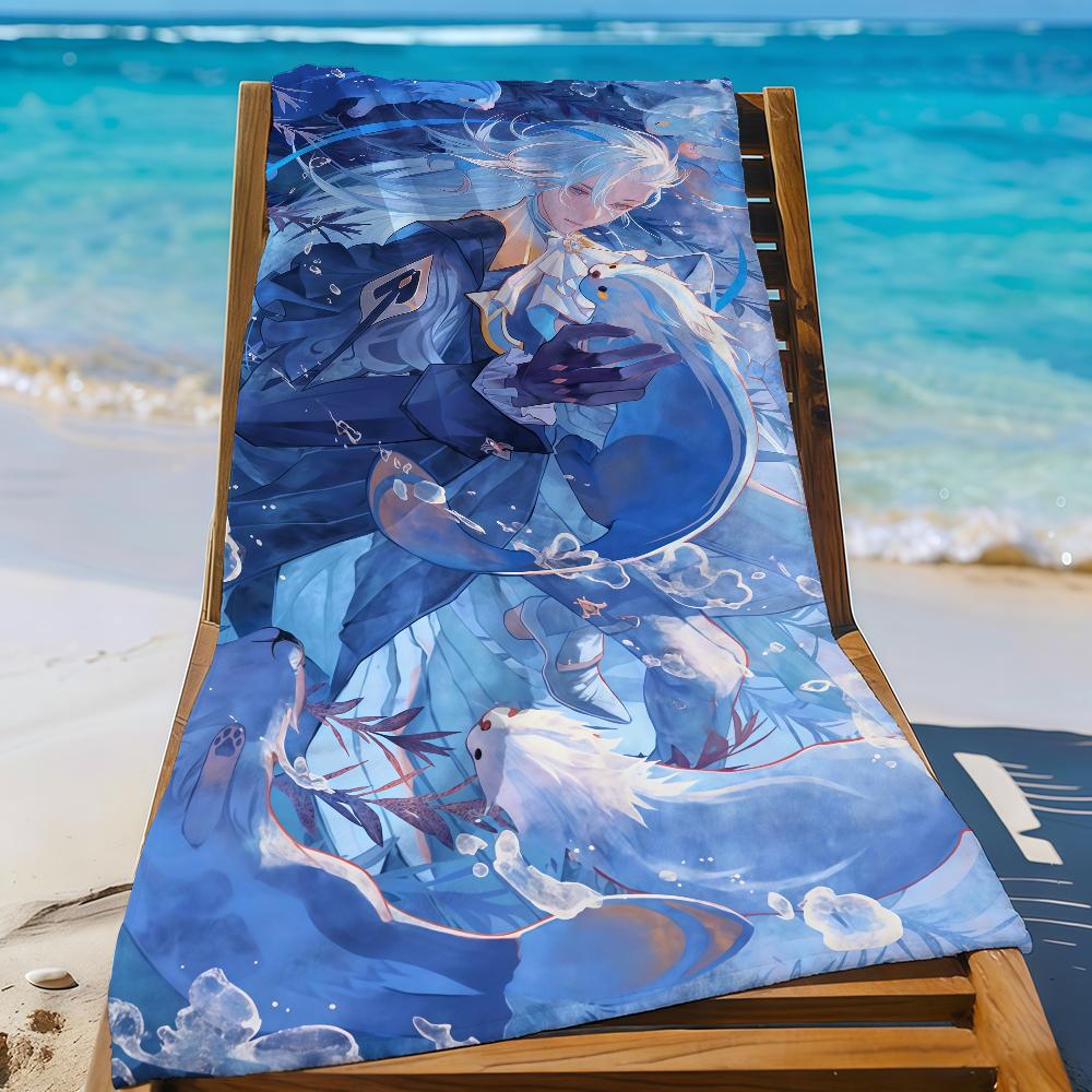 Game Genshin Impact Neuvillette Towel Sports Quick Dry Travel Camping Gear Sandproof Soft Light Large Beach Towel