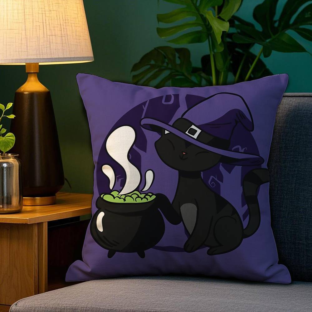 Halloween Cute Purple Cat Pillow Case Plush Fabric Soft Double Sided Print Sofa Cushion Cover Throw Pillow Covers