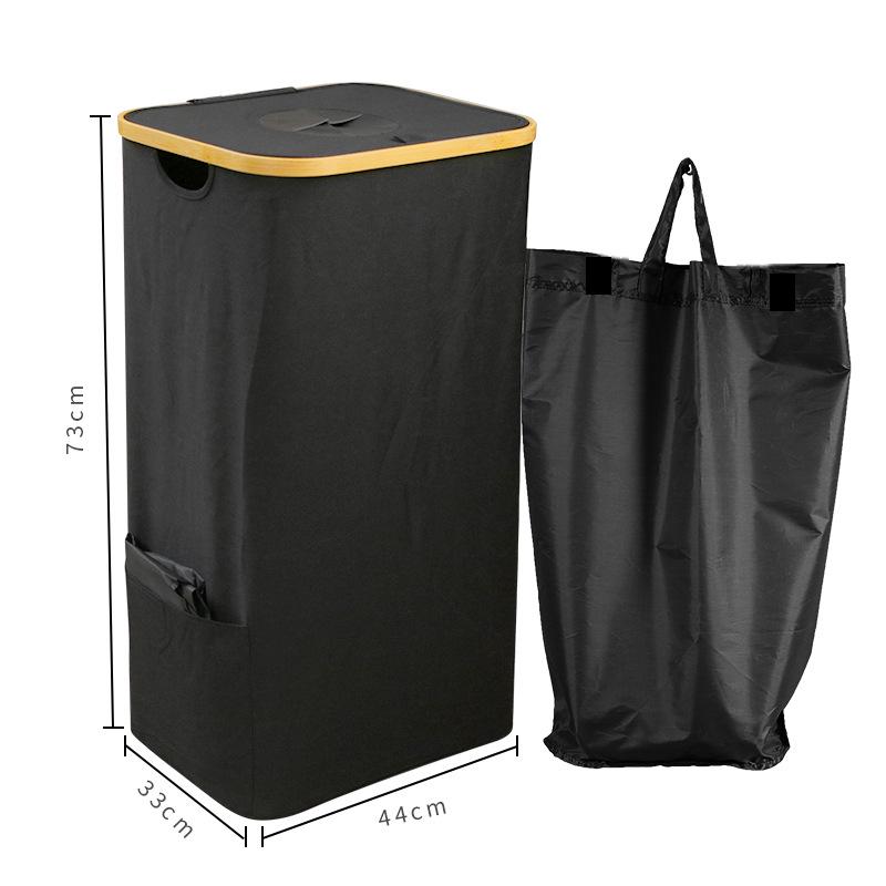 Foldable Bamboo Oxford Cloth Recycling Basket with Lid and Inner Bag