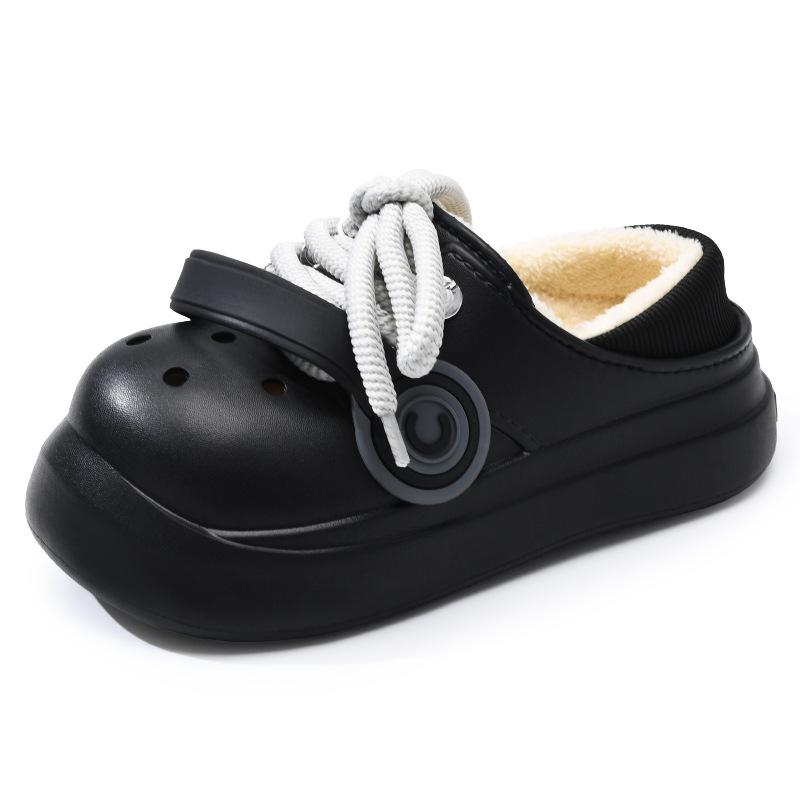 

Thick-soled heightening punk style earphones, wearing hole shoes, new fashion beach casual bag head and velvet slippers 36-37