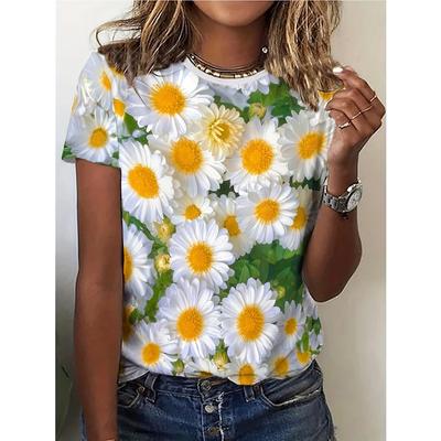 Dames Vintage Bloemenprint T-shirt met Korte Mouwen - Zachte Ademende Stof, Relaxte Pasvorm Ronde Hals Casual Top