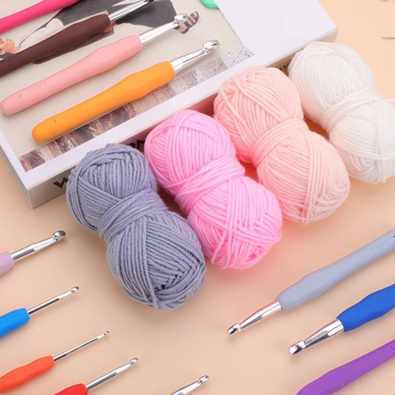 14 Stück Ergonomische Häkelnadel 12 Stahlhäkelnadel und Häkelgarn-Set Reise Strick Häkelzubehör für Anfänger