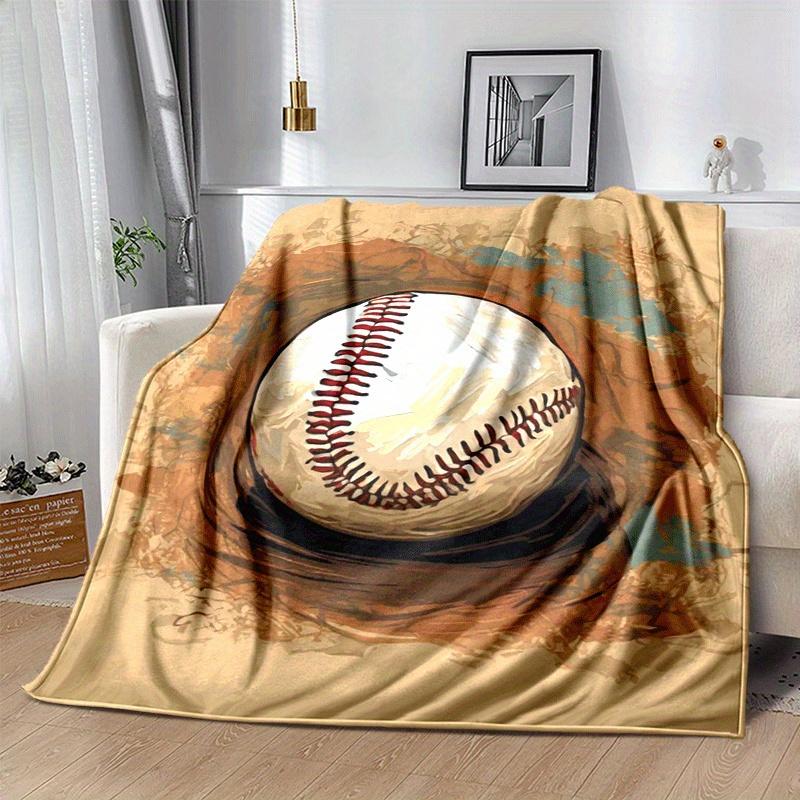 1pc Baseball Printing Lightweight Flannel Blanket, Comfortable and Warm Blanket, for Camping Sofa Bed and Couch Office, in All Seasons