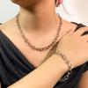 Htpwe Stainless Steel Glossy Chain Bracelet Necklace Set For Women 18k Gold Couple Holiday Gift Set Party Daily Zircon