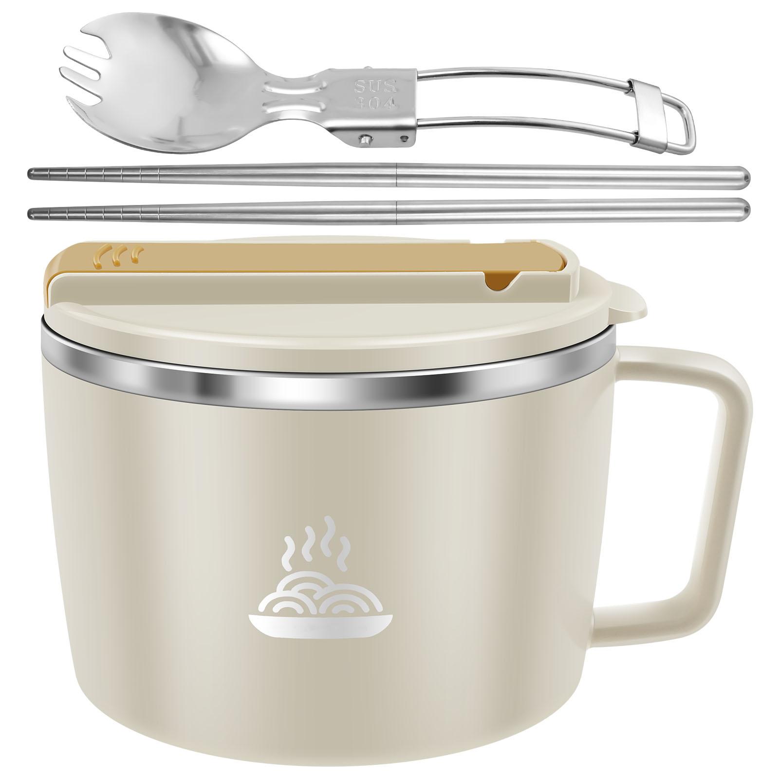 

Миска для лапши из нержавеющей стали Двойная полая миска для рамена 1200 мл Большая вместимость Чашка для лапши быстрого приготовления Хорошая герметичность для дома на открытом воздухе покинуть белый