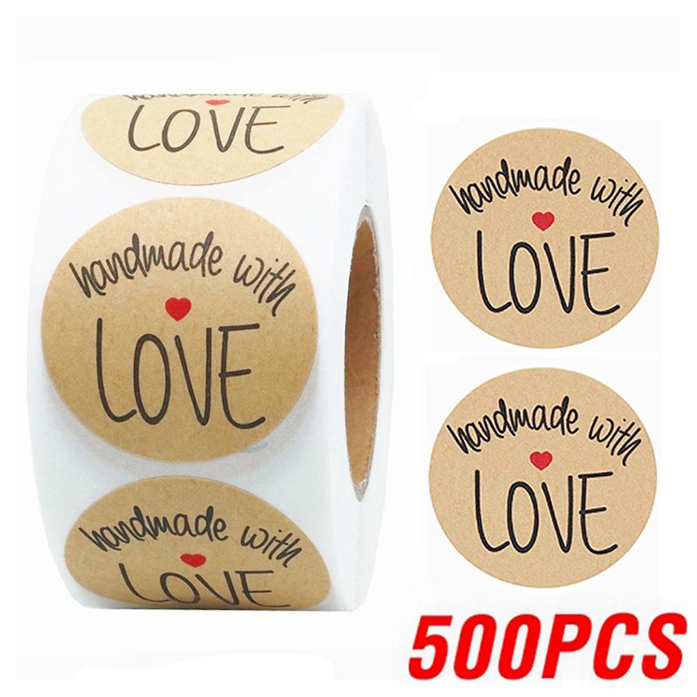 1Inch 100-500pcs Round Kraft Paper "handmade With Love" Seal Sticker For Handmade Products Baking Products Sealing Sticker Label