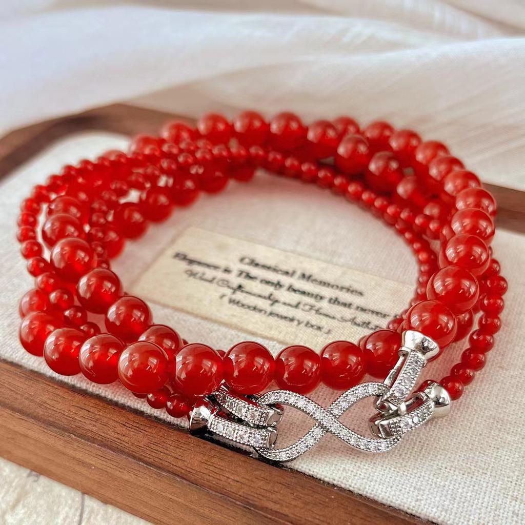 Vintage New Year Red Dove Blood Red Natural Carnelian Agate Detachable Multiple Wearing Necklace Sweater Chain