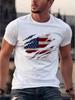 Abbigliamento Uomo Maglietta Bianca Stampa Graffiata Bandiera Americana, Maglietta Casual Girocollo Unisex, Abbigliamento Uomo Taglie Forti Lightwe