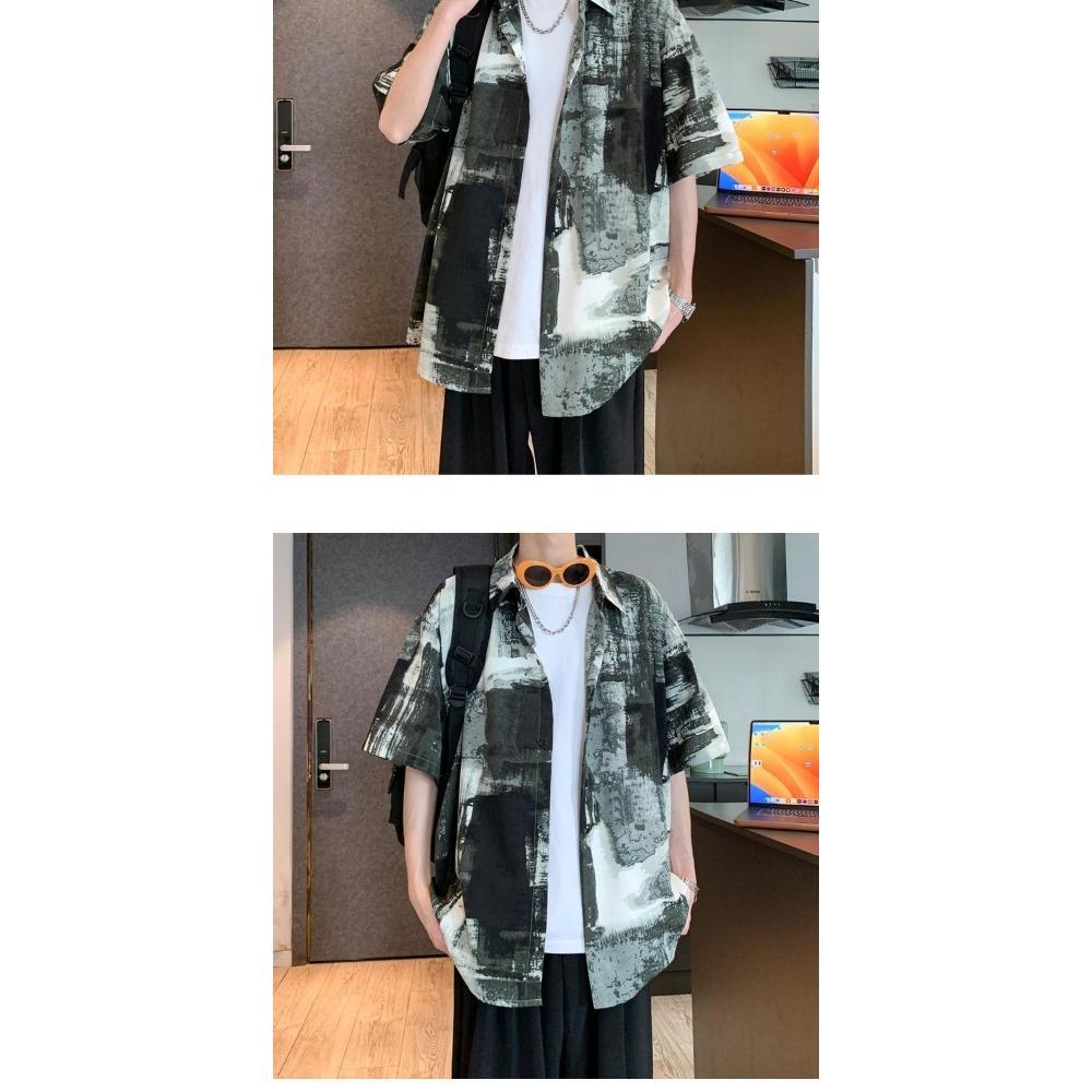 Thin Summer Men's Loose and Trendy Design Handsome Short Sleeved Casual Shirt Versatile and Fashionable Shirt