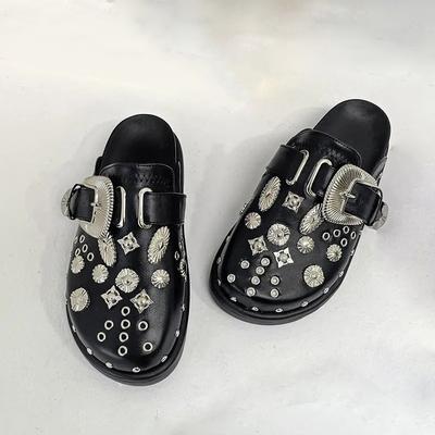 Frauen Hausschuhe Plattform Nieten Punk Rock Leder Maultiere Kreative Metallbeschläge Casual Party Schuhe Weibliche Outdoor Rutschen