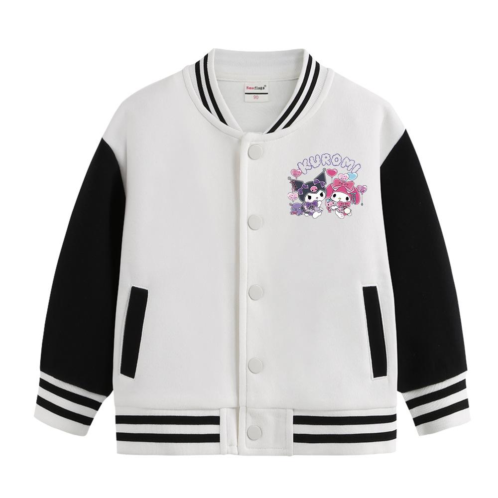 Kuromi Children's Baseball Jacket - Autumn/Winter Fashion, Girls' Plus Velvet Top, Medium & Large Sizes.