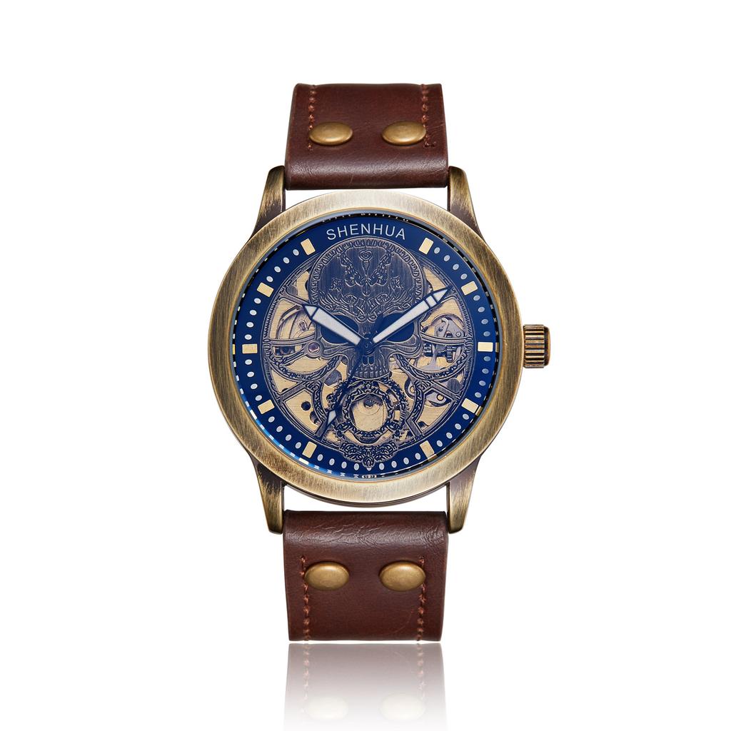 Ceas de mână bărbătesc retro la modă, Tourbillon golit, mișcare mecanică complet automată, ceasuri mecanice, reloj automático