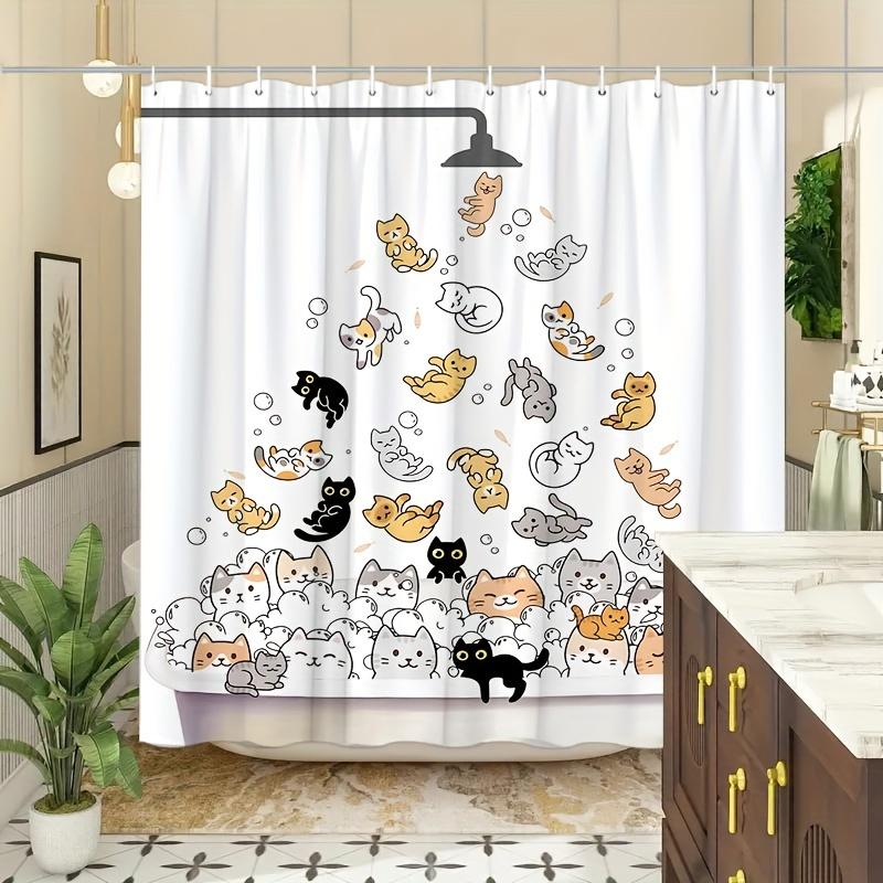1pc Cartoon Cat Shower Curtain Funny Animal Pet Cat Shower Cute Modern Simple Printed Home Bathtub Partition Bathroom Decorative