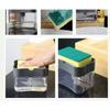 Soap Dispenser With Sponge Holder Cleaning Liquid Pump Dispenser Container Manual Press Home Bathroom Kitchen Clean Accessories