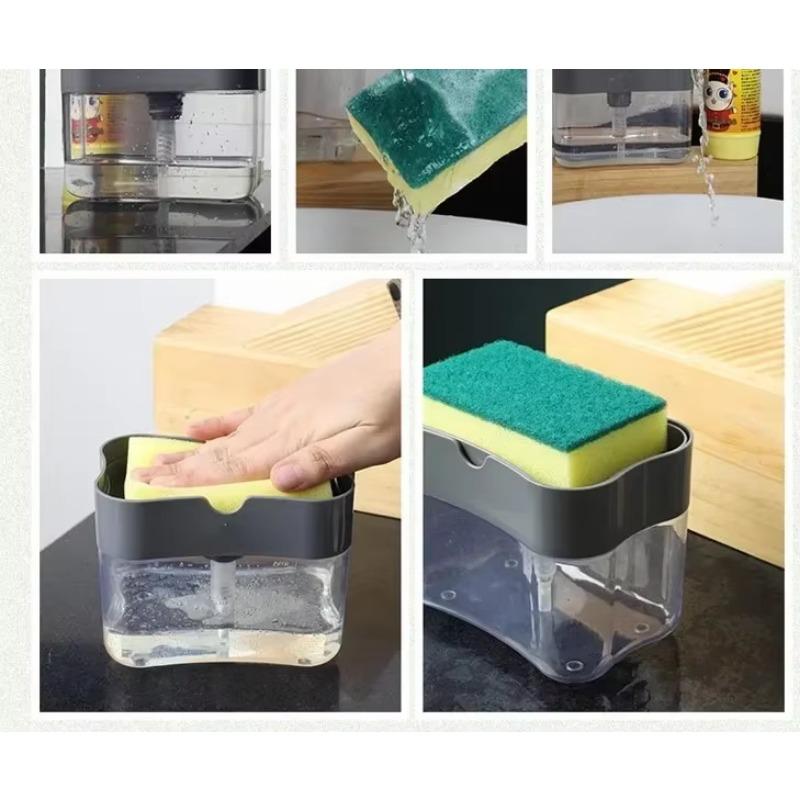 Soap Dispenser With Sponge Holder Cleaning Liquid Pump Dispenser Container Manual Press Home Bathroom Kitchen Clean Accessories