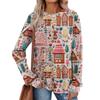 Women's Printed Lightweight Brushed-Cotton Round Neck Top