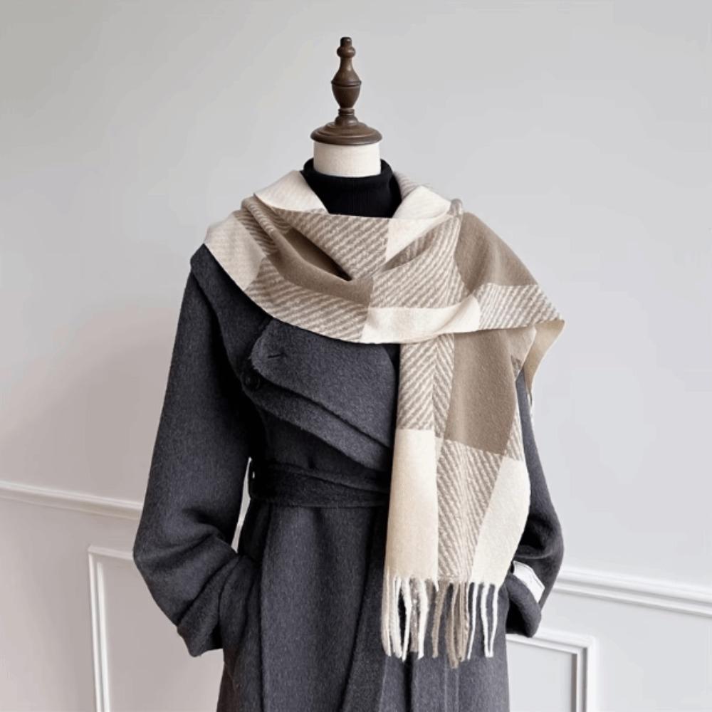 Fringed Plaid Shawl Checkered Wrap Scarf Ladies Faux Cashmere Scarf Party