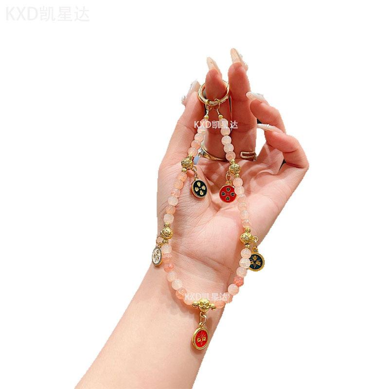 Chinesischer Stil Handgemachte Perlen-Handy-Kette Neues Jahr Handy-Lanyard Handgelenk-Hänger Auto-Schlüsselanhänger Kette für Frauen