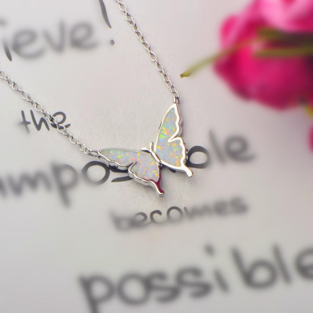 European American Opal Butterfly Necklace for Women - Fashion Jewelry, Hawaii-Inspired Sweater Chain