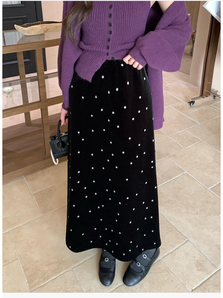 Sweet Age-Defying Polka Dot Velvet Midi Skirt - Autumn/Winter 2025, Versatile A-line Design Small