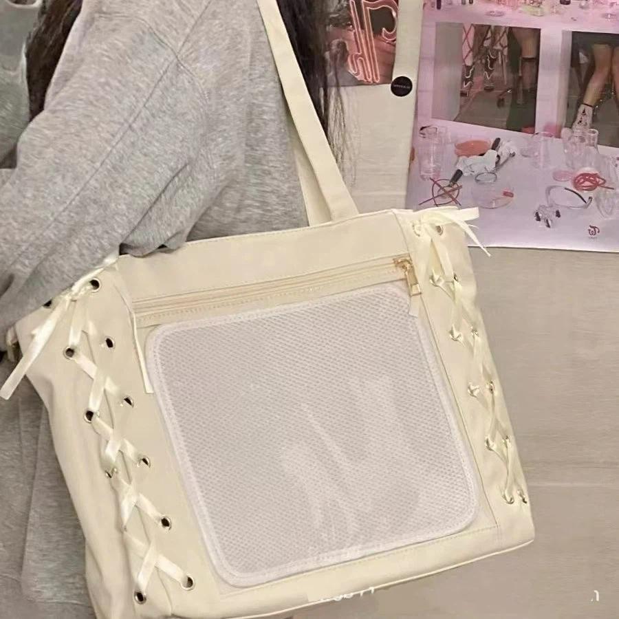 New Y2K Sweet Lolita Pink Ita Bag Women Japanese Transparent Large Capacity Tote Bag Ladies Harajuku Kawaii Handbag Aesthetic