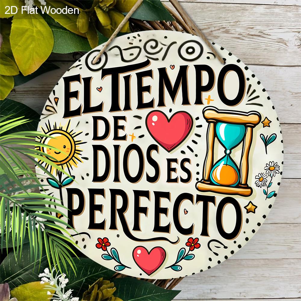 Spanish Bible Scriptures Wooden Sign - Round Ornament for Front Door, Wall, Room Hanging Decor - Ideal Home Hanging Ornament
