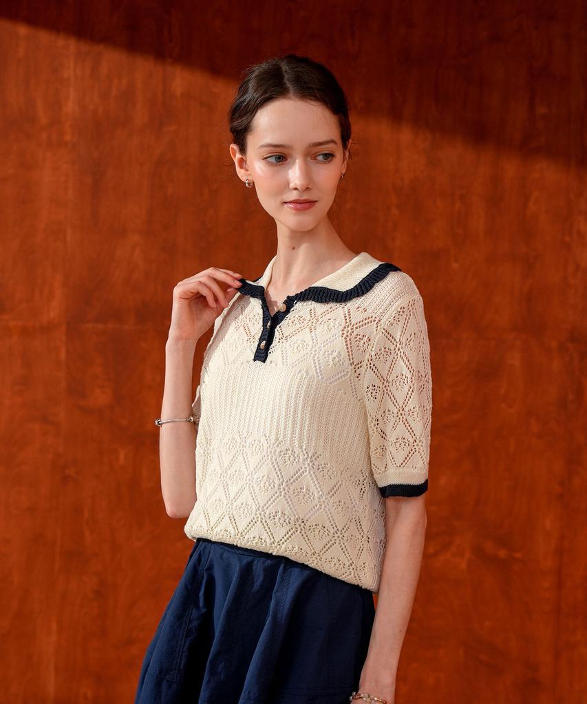 PIGMENT Contrast Color Cutout Collar Knit (Zysw260103)