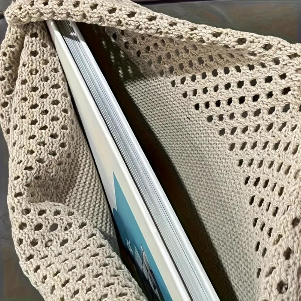 Minimalist Retro Hollow Knitting Bag For Women, Woven Yarn Shoulder Tote Bag, Large Capacity Breathable Shopping Handbag For Daily Outdoor Use